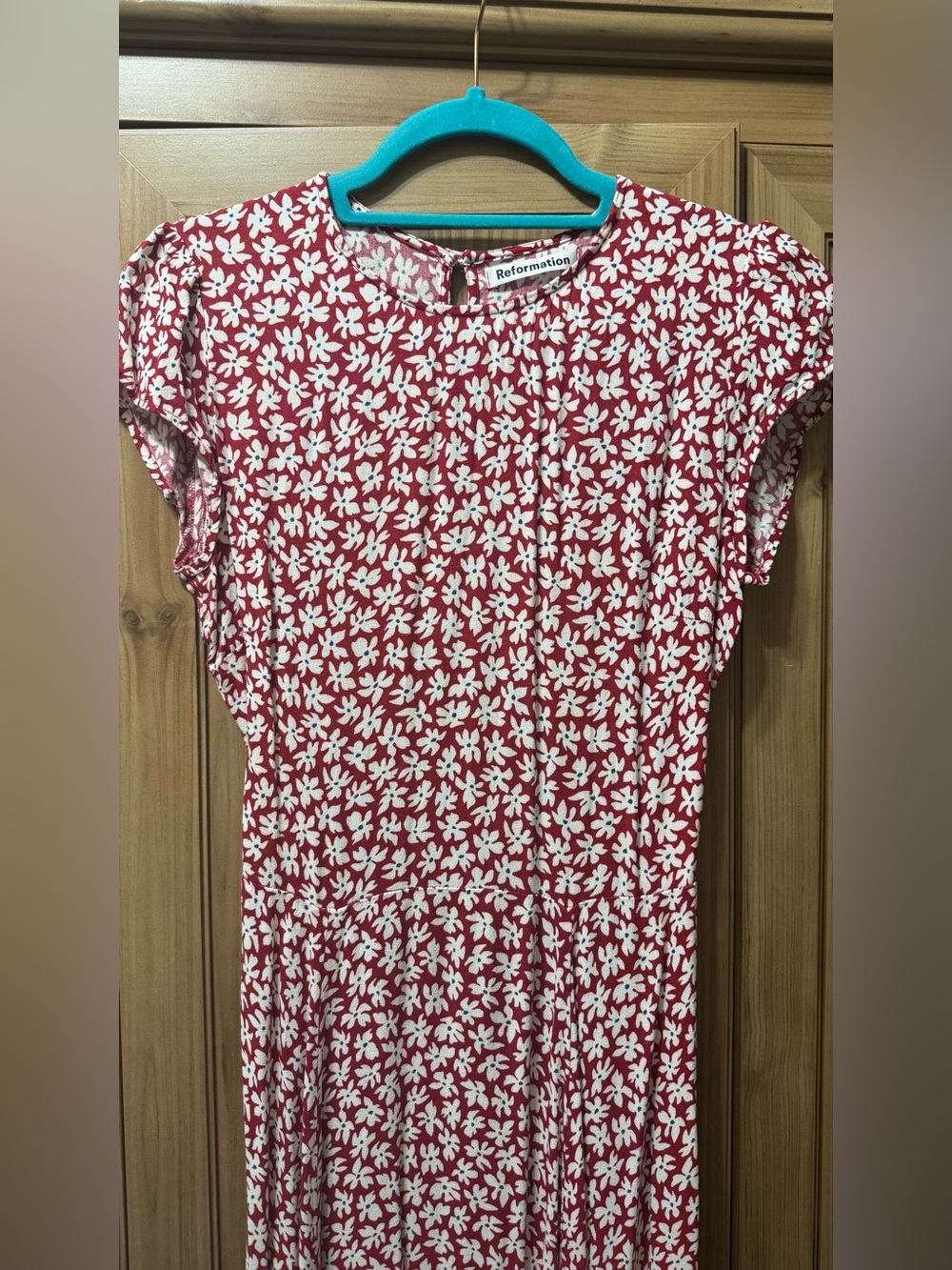 Reformation Gavin Dress Grenadine Red Floral Midi Dress Size 6 - Picture 4 of 8